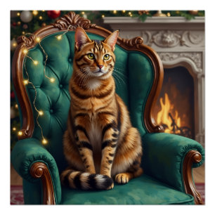 Elegant Abyssinian Cat Regal Holiday Portrait Art Poster