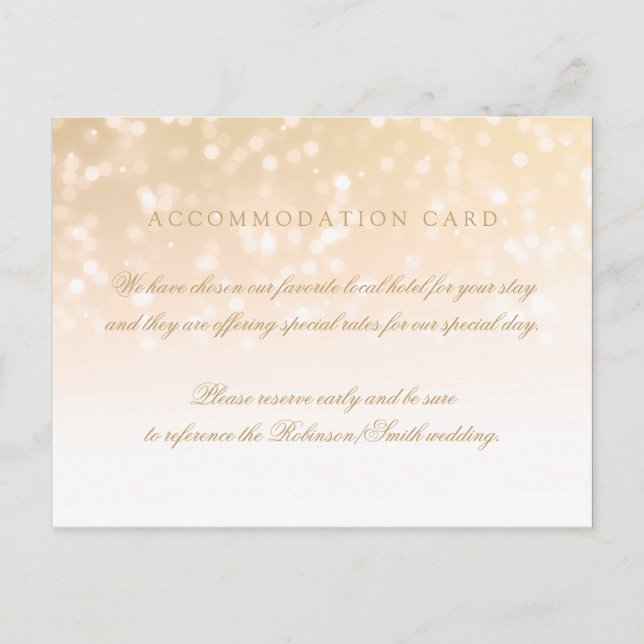Elegant Accommodation Gold Bokeh Sparkle Lights Postcard (Front)