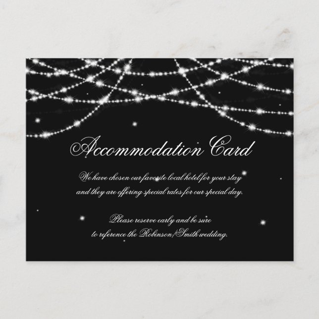 Elegant Accommodation Sparkling String Black Postcard (Front)