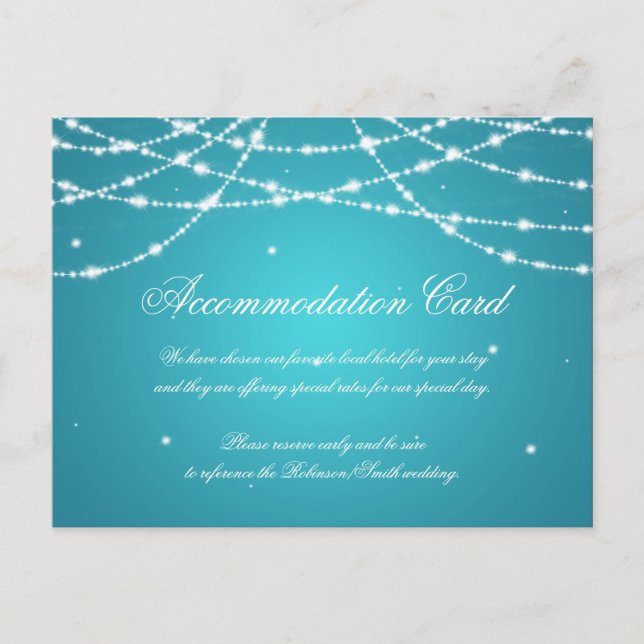 Elegant Accommodation Sparkling String Turquoise Postcard (Front)