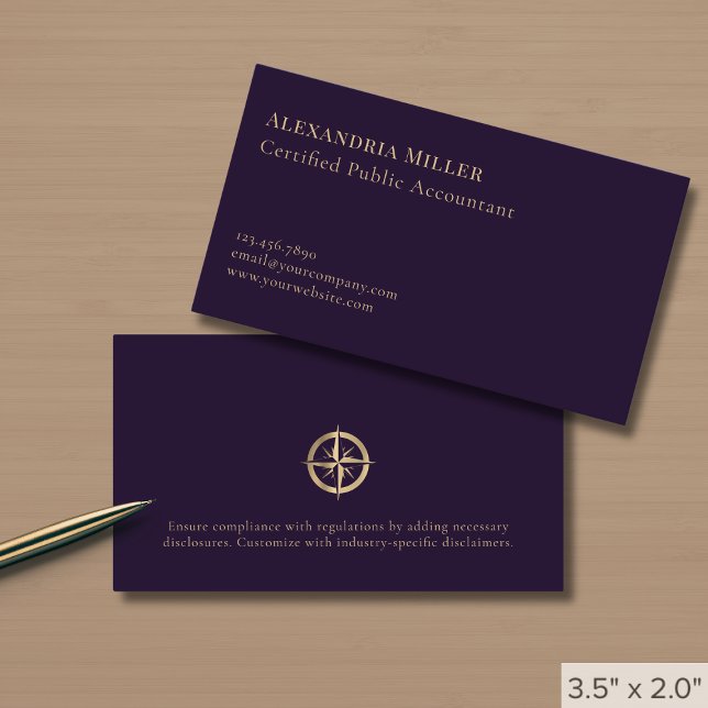 Elegant Accounting Services Gold Compass Logo Business Card (Creator Uploaded)