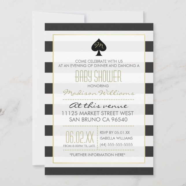 Elegant Ace of Spades on Stripes Baby Shower Invitation (Front)