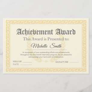 Elegant Achievement Award Certificate Personalised