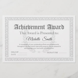 Elegant Achievement Award Certificate Personalised