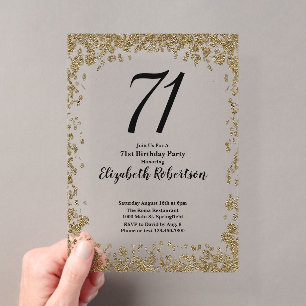 Elegant Acrylic 71st Birthday Invitation With Gold