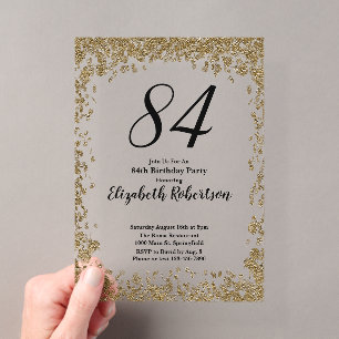Elegant Acrylic 84th Birthday Invitation in Gold