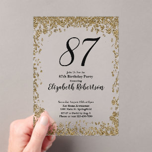 Elegant Acrylic 87th Birthday Invitation in Gold