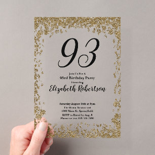 Elegant Acrylic 93rd Birthday Invitation in Gold