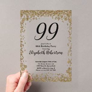 Elegant Acrylic 99th Birthday Invitation in Gold