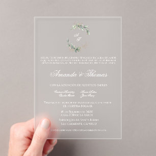 Elegant acrylic greenery Spanish wedding Acrylic Invitations