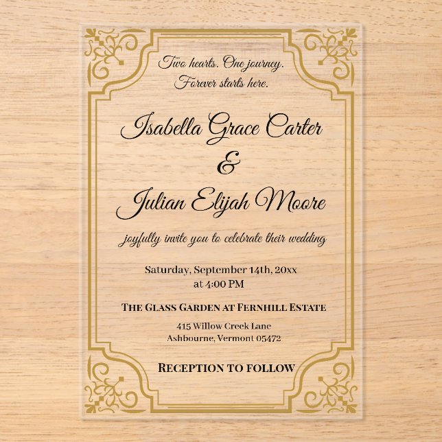 Elegant Acrylic Wedding Invitation with Gold Foil  (Front)