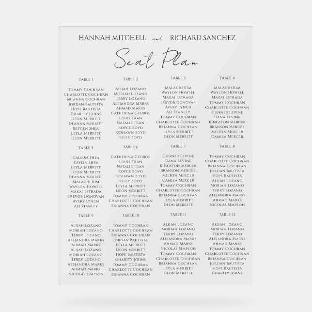Elegant Acrylic Wedding Seating Chart (Front)