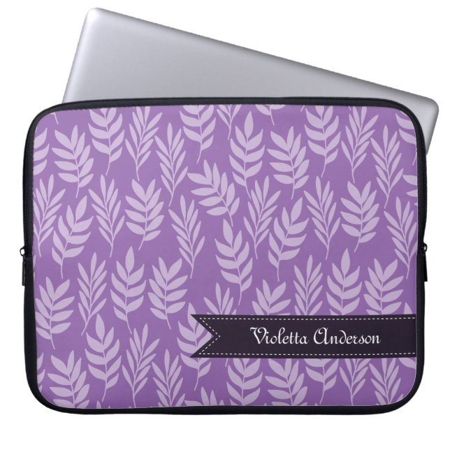 Elegant Add Her Name Purple and Lavender Leaves Laptop Sleeve (Front)