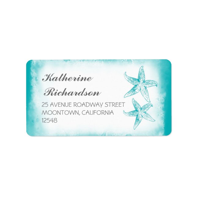 elegant address label with blue starfish couple (Front)