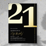 Elegant Adult 21st Birthday Party Foil Invitation<br><div class="desc">Real foil black and gold 21st birthday party invitations featuring the number '21' in a large bold serif font,  and a modern invite template that is easy to personalise.</div>