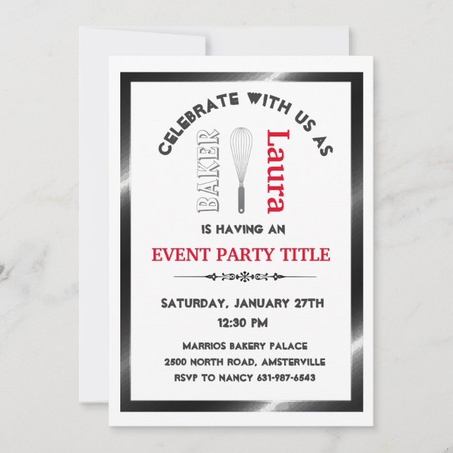 Elegant Adult Baker Bakery Party Custom Invitation (Front)