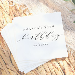Elegant Adult Birthday Script Calligraphy Napkin