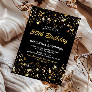Elegant Adult Gold Stars Birthday Party Invitation