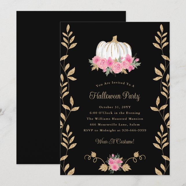 Elegant Adult Halloween Party Invitation (Front/Back)