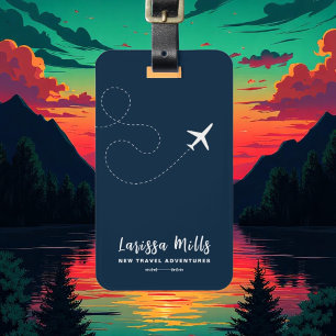Elegant aeroplane with dotted route luggage tag
