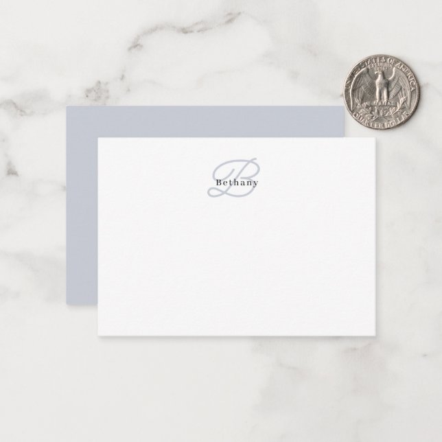 Elegant Aesthetic Calligraphy Muted Grey Monogram Card (Front/Back In Situ)