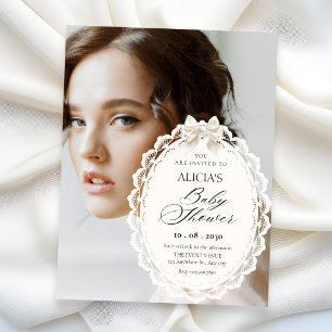 Elegant aesthetic coquette photo baby shower invitation