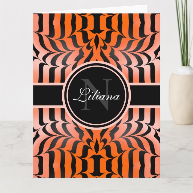 Elegant Aesthetic Orange & Black Tiger Skin Print Card (Front)
