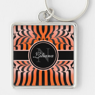 Elegant Aesthetic Orange & Black Tiger Skin Print Key Ring