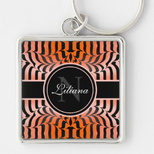 Elegant Aesthetic Orange & Black Tiger Skin Print Key Ring