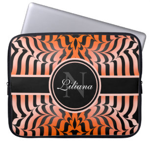 Elegant Aesthetic Orange & Black Tiger Skin Print Laptop Sleeve