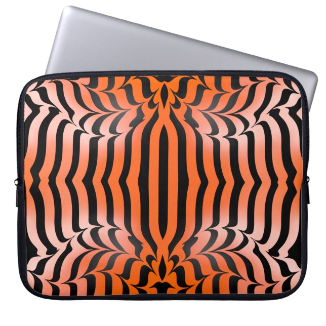 Elegant Aesthetic Orange & Black Tiger Skin Print Laptop Sleeve (Front)