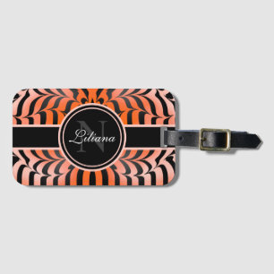Elegant Aesthetic Orange & Black Tiger Skin Print Luggage Tag