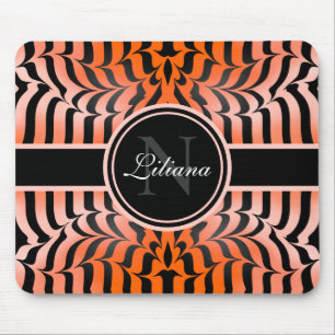 Elegant Aesthetic Orange & Black Tiger Skin Print Mouse Mat