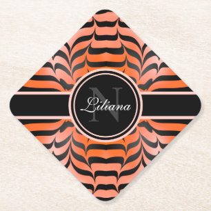 Elegant Aesthetic Orange & Black Tiger Skin Print Paper Coaster