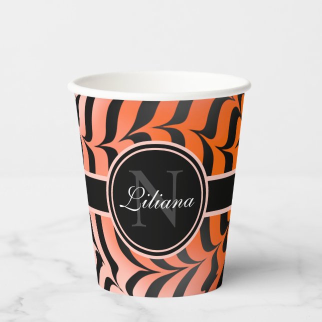 Elegant Aesthetic Orange & Black Tiger Skin Print Paper Cups (Front)