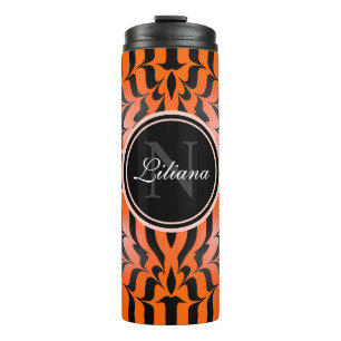 Elegant Aesthetic Orange & Black Tiger Skin Print Thermal Tumbler