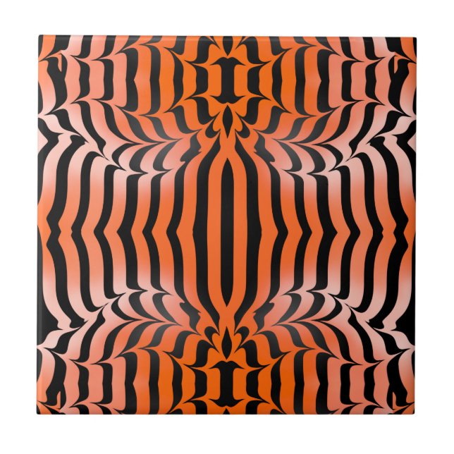Elegant Aesthetic Orange & Black Tiger Skin Print Tile (Front)