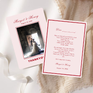 Elegant Aesthetic Red Modern Wedding Photo  Thank You Card