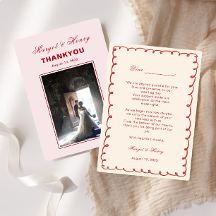 Elegant Aesthetic Red Modern Wedding Photo  Thank You Card