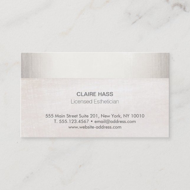 Elegant Aesthetician White Marble Silver Stripe Business Card (Front)