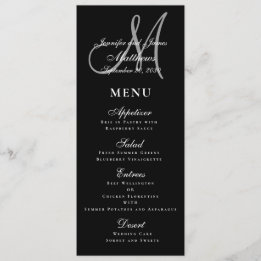 Elegant Affair Black White Script Monogram Wedding Menu