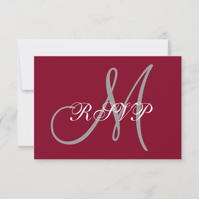 Elegant Affair Burgundy Grey Initial Wedding RSVP (Front)