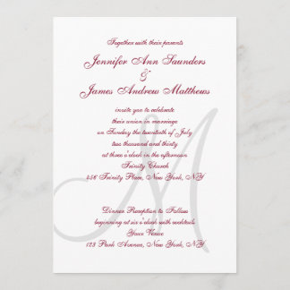 Elegant Affair Burgundy Grey Monogrammed Wedding Invitation