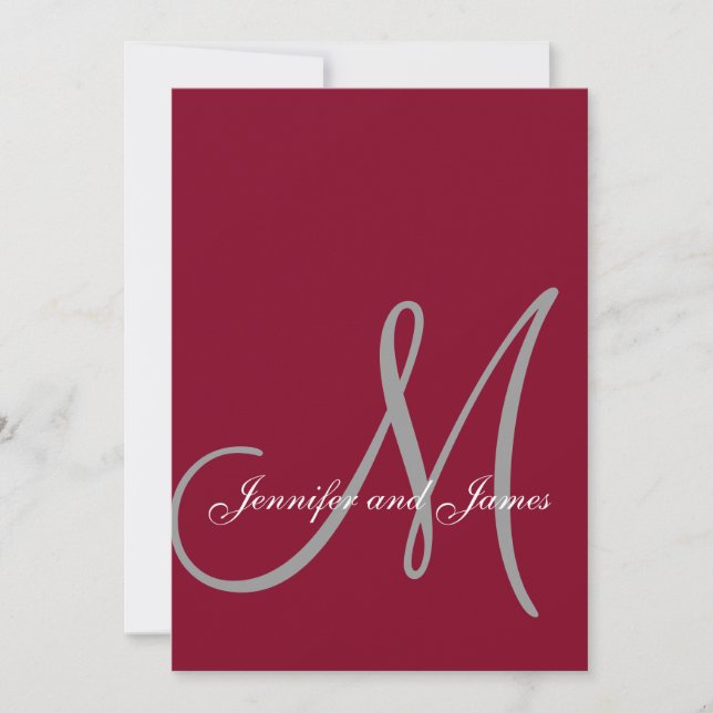 Elegant Affair Burgundy Script Monogram Wedding Invitation (Front)