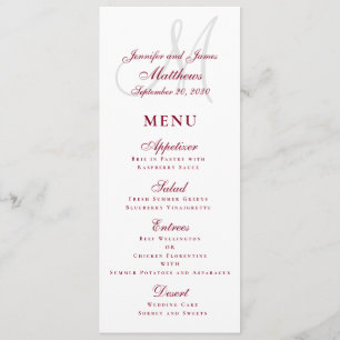 Elegant Affair Burgundy Script Monogram Wedding Menu