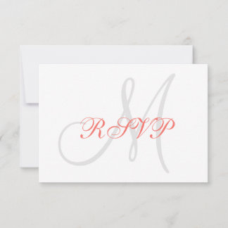 Elegant Affair Coral Grey Monogram Wedding RSVP Card