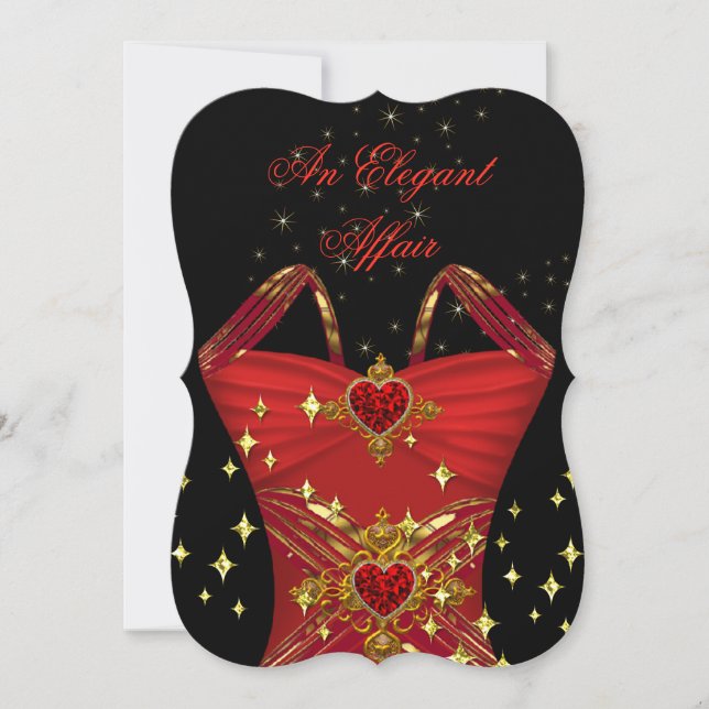 Elegant Affair Red Dress Black Gold Birthday 2 Invitation (Front)