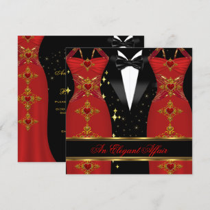 Elegant Affair Red Dress Black Tie Gold Birthday 3 Invitation