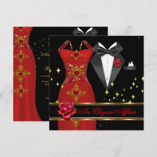 Elegant Affair Red Dress Black Tie Gold Red Rose 4 Invitation