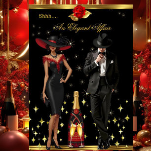 Elegant Affair Red Dress Tuxedo Gold Birthday shh Invitation